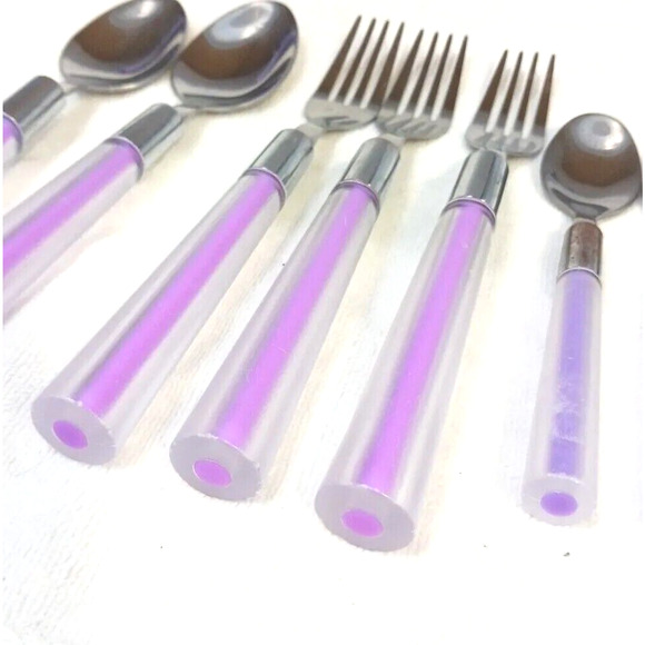 8 pc Acrylic VIOLET PURPLE Flatware Fork Teaspoons Spoons Mid Century Modern - Picture 2 of 11